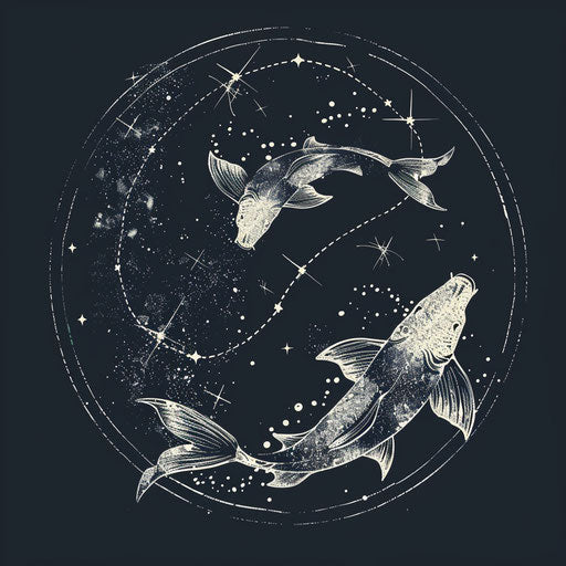 Dramatic flat tattoo sketch of the Pisces constellation