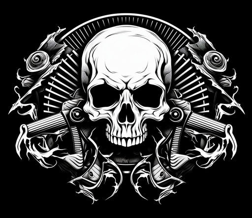 Black and white skull and fan design vector