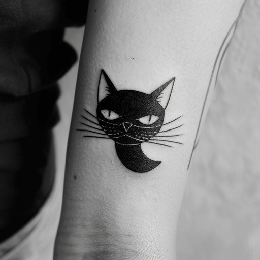 Vintage black cat tattoo on white background