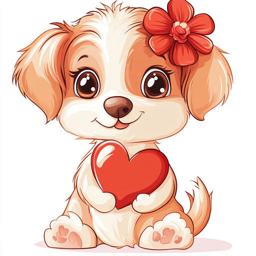 Cute puppy with heart, Valentine's Day illustration