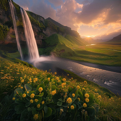 Seljalandsfoss Waterfall, Iceland, at dusk