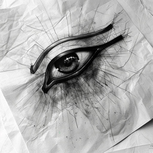 Black and grey realism Eye of Horus tattoo on white paper