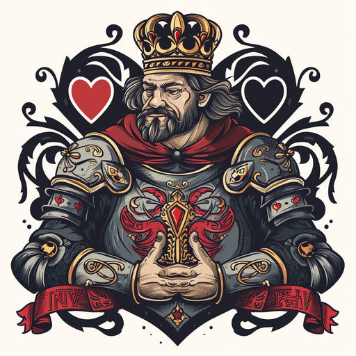 Medieval tattoo of a king of hearts in armor