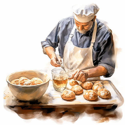 Baking illustration in the style of Impressionistic Art, on white background