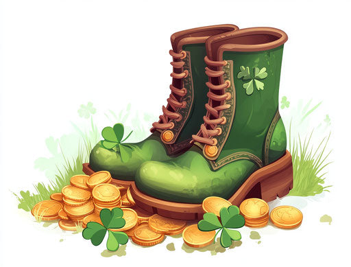 St. Patrick's Day treasure with clovers and green boot