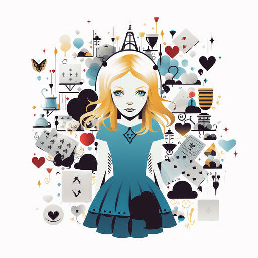 Alice in Wonderland illustration in Minimalist style on white background