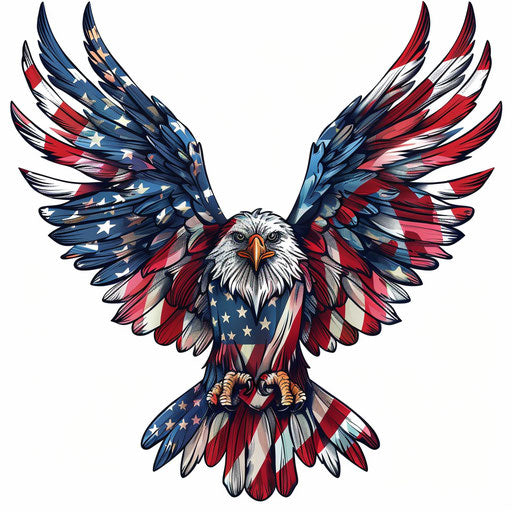 Traditional eagle tattoo with American flag motifs in bold colors