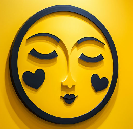 Face with two hearts in corners, yellow and emoji style