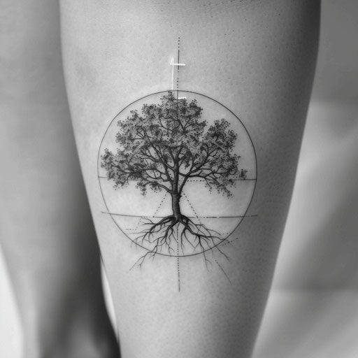 Charming geometric tree design with roots and branches in symmetrical pattern