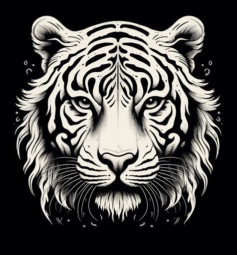 Black and white tiger head, detailed character illustration