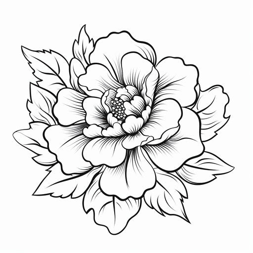 Black and white coloring page of a flower, naive style