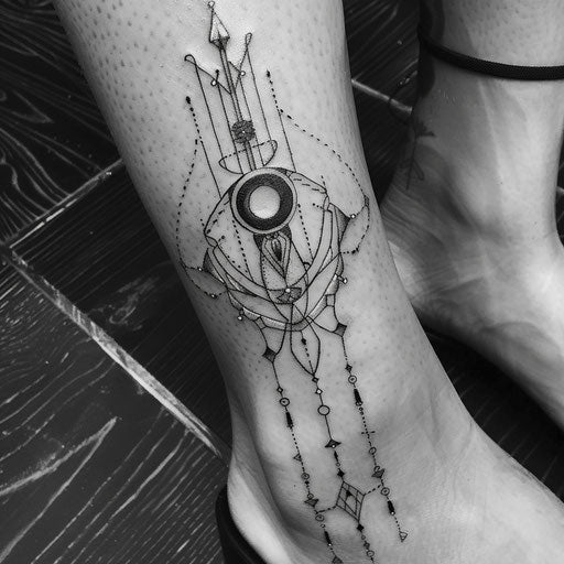 Bold flat tattoo sketch of an ankle bracelet with shapes