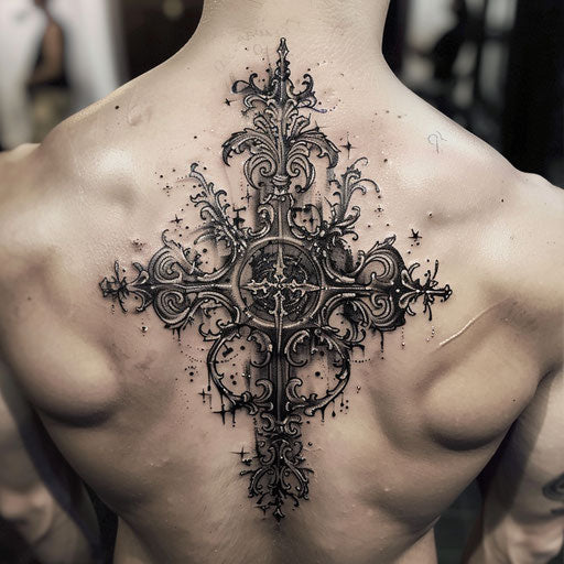 Fantasy medieval cross tattoo for men