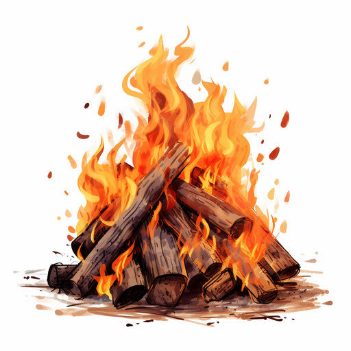 Bonfire artwork in the Chiaroscuro Art style, on a white background