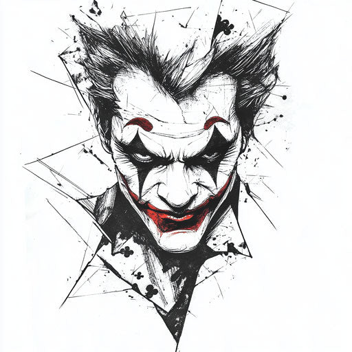 Flat tattoo sketch of joker card with angular designs