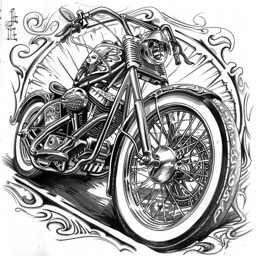 Tattoo sketch of a Chicano art lowrider bicycle, detailed and stylish