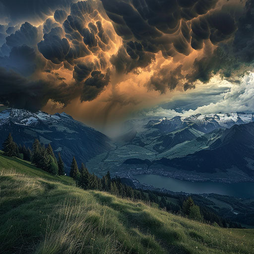 Storm approaching Mount Rigi, dramatic lighting