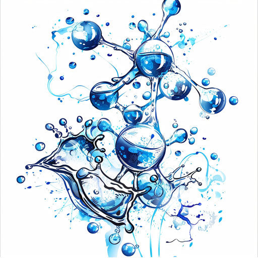 Innovative water tattoo concept of water molecules in a splash pattern, in a scientific art style