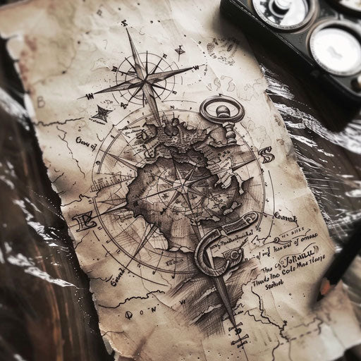 Vintage cross on old map with compass roses