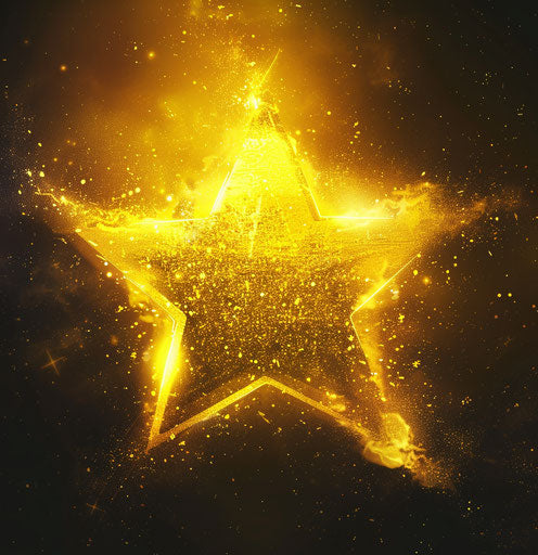 Shiny yellow star on silvery background