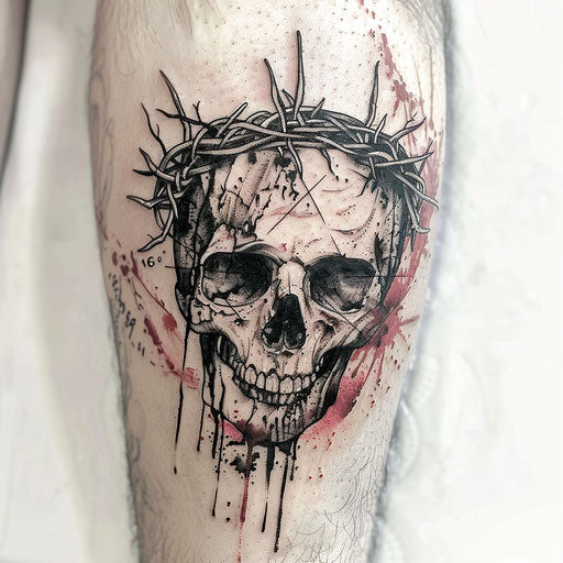 Bold skull tattoo with crown of thorns