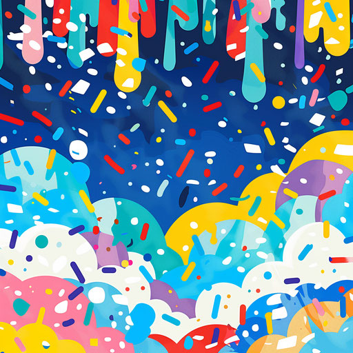 Festive storm with colorful confetti rain