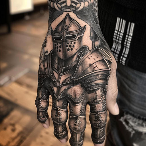 Hand tattoo designs of a knight in armor