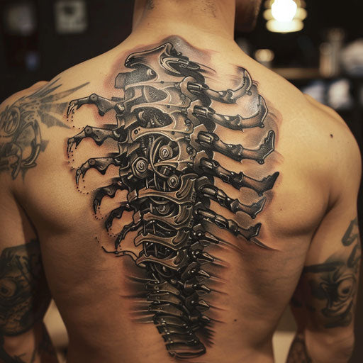 Biomechanical tattoo with intricate details
