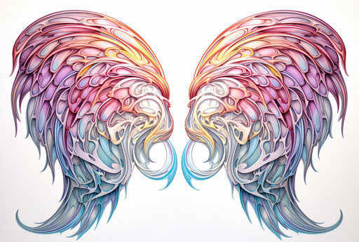 Colorful angel wings on white background, Cristina McAllister style, digital enhancement