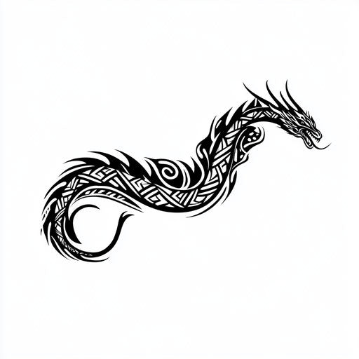 Tribal dragon armband tattoo on pure white background