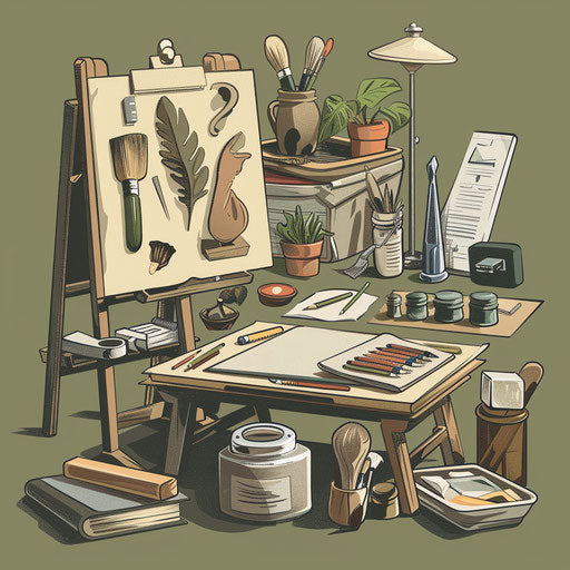 Hobbies clipart on a realistic, muted olive background