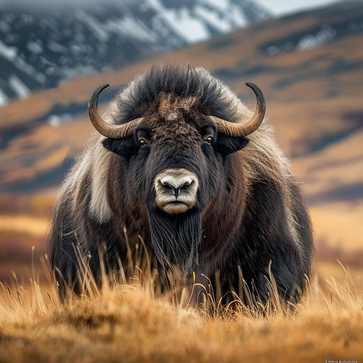 Wild musk ox displaying natural behavior