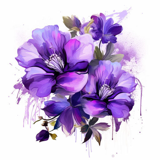 Purple clipart in the style of Oil painting, on a white background