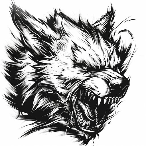 Bold flat tattoo sketch of snarling werewolf