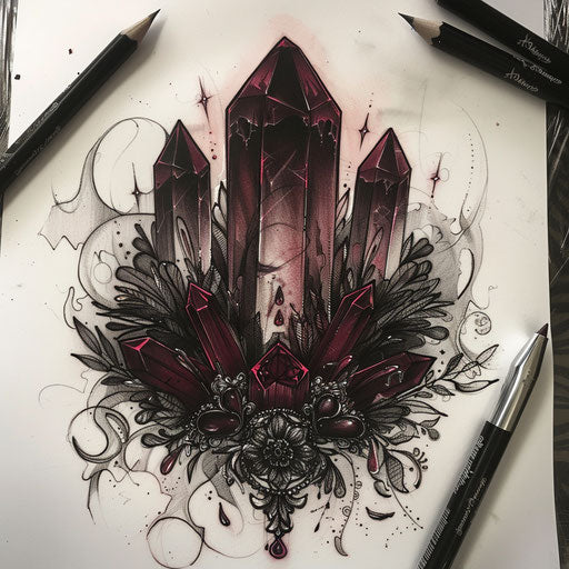 Dark crystal with gothic ornaments in black and deep red