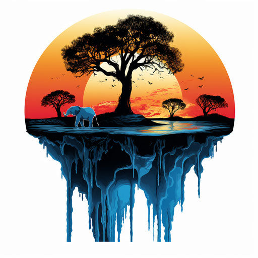 Global warming artwork in Chiaroscuro Art style, on white background