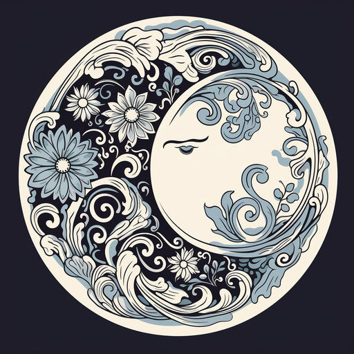 Yin and yang symbol for Asian tattoo design, art nouveau style