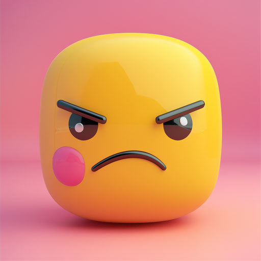 Angry sad emoticon app icon, yellow and pink