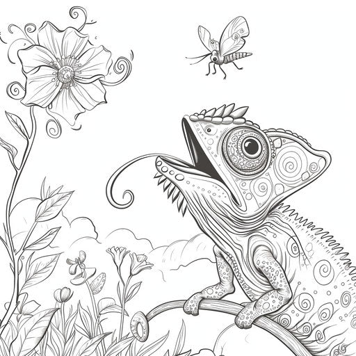 Chameleon catches a fly with its long tongue