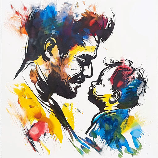 Father and son in abstract art with emotion and connection