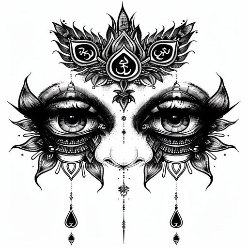 Sak Yant tattoo design with pair of mystical eyes