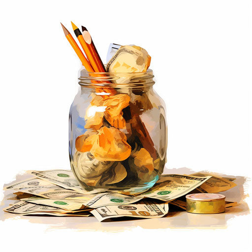 Money clipart in oil painting style on white background
