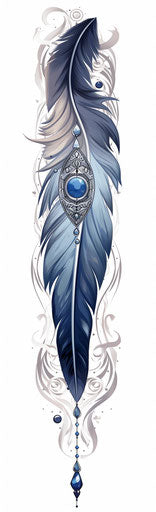 Native American feathers tattoo, dark blue and silver, digital art
