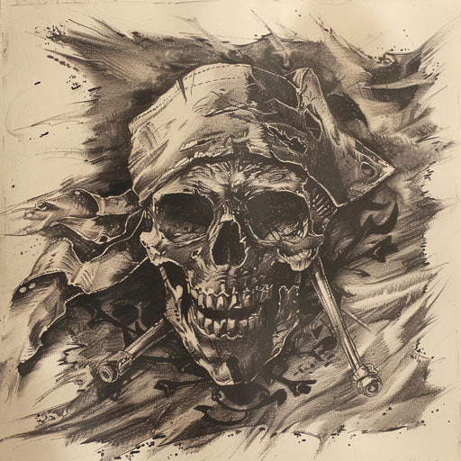 Black flag with detailed pirate skull