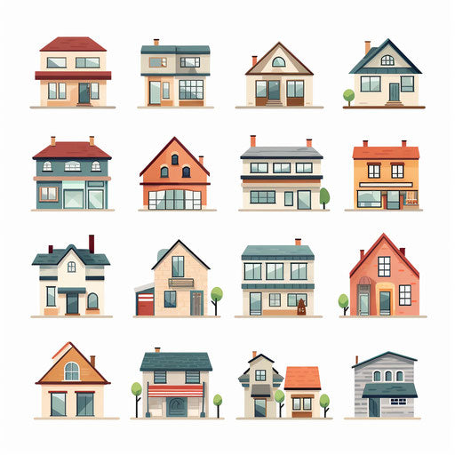 Minimalist style house clipart images, on white background