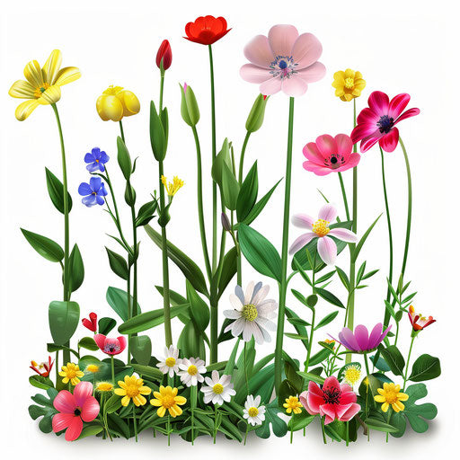 Realistic flower garden clipart on flat white background