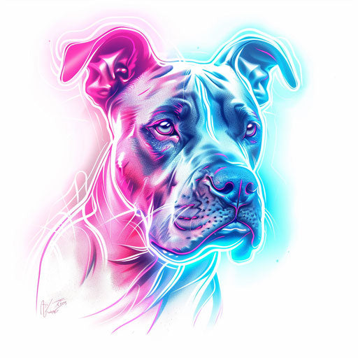 Neon pitbull tattoo design with blue and pink lines