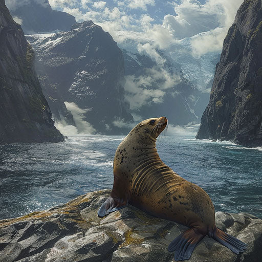 Sea lion with a vast ocean backdrop, awe-inspiring view