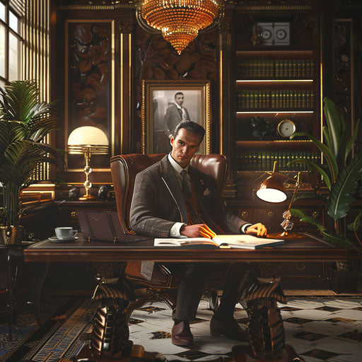 Businessman in an art deco styled office