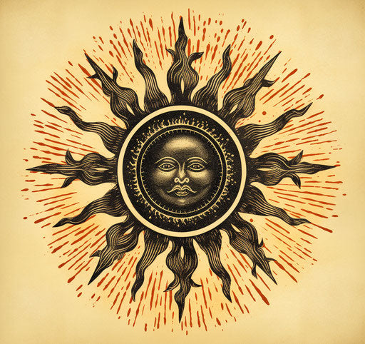 The sun with an old tattoo sketch of the head with a star